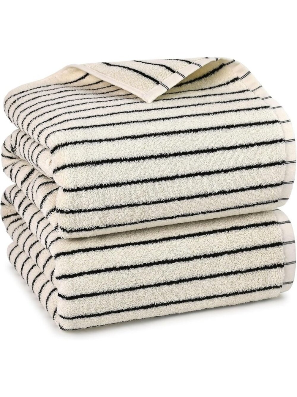 Quick-Dry Black & Ivory Striped Bath Towels Set of 2 - Soft, Lightweight